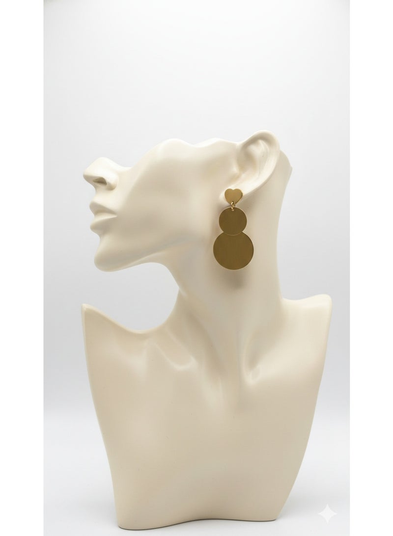 ورد حلق ذهبي طويل من الستانلس ستيل المقاوم للصدأ بتصميم دوائر متدرجة. - Image 4